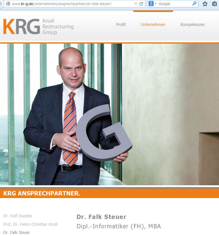 Der Internetauftritt des neuen Four-Gate-Geschäftsführers und Insolvenz-Experten Falk Markus Steuer.