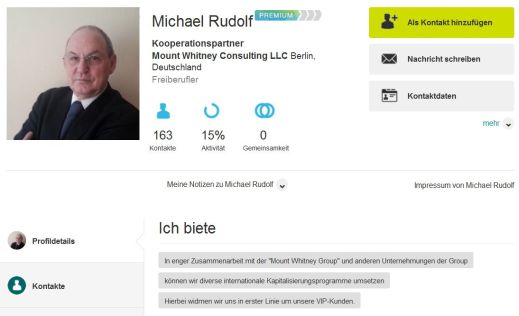 Das Xing-Profil von Tabaczeks Partner Michael Rudolf