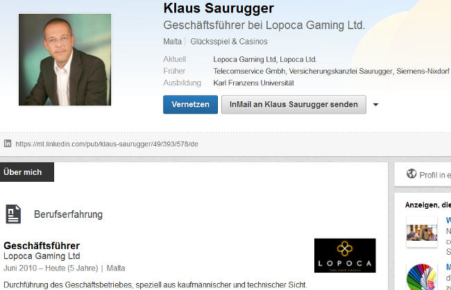 Klaus Saurugger Geschäftsführer bei Lopoca gaming Ltd.