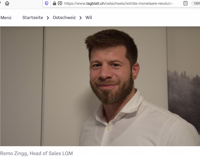 Remo Zingg, inzwischen gekündigter Verkaufsleiter der LQM AG aus Märstetten in der Schweiz © Ausriss aus Tagblatt.ch vom 3. Dezember 2018