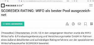 Im September 2013 erzielte auch der Maklerpool WIFO sehr gute Noten, inzwischen sind diese längst nicht mehr aktuell © Ausriss aus Pressebox.de