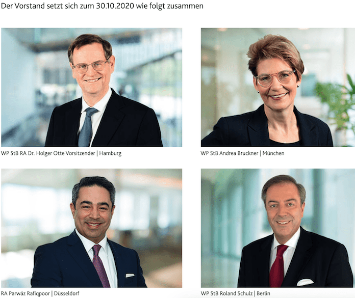 Vorstand der BDO AG Wirtschaftsprüfungsgesellschaft aus Hamburg © Ausriss aus Transparenzbericht 2020